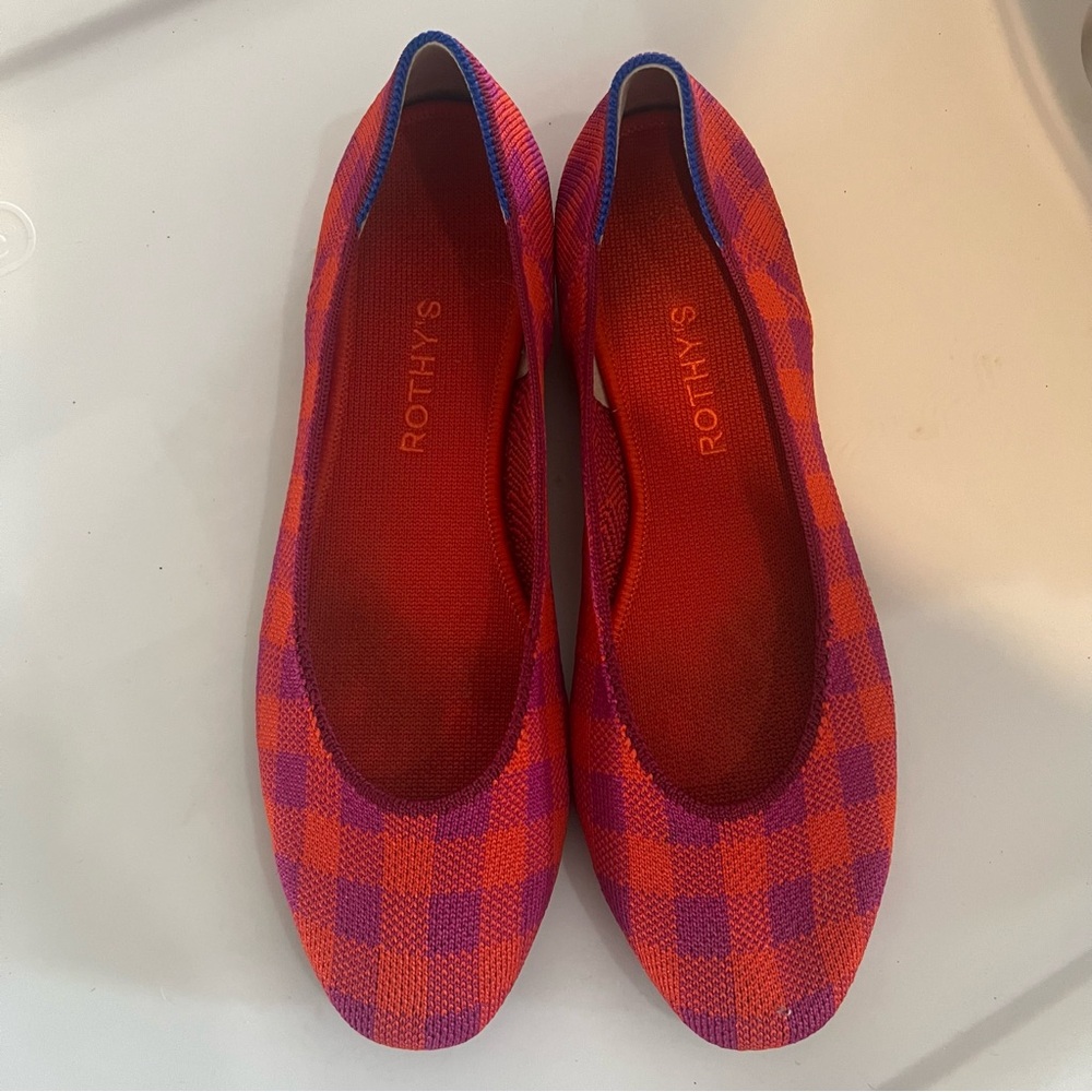 Rothy's The Square Pomegranate Gingham Checkered Flats.  Worn once.  Size 9.5